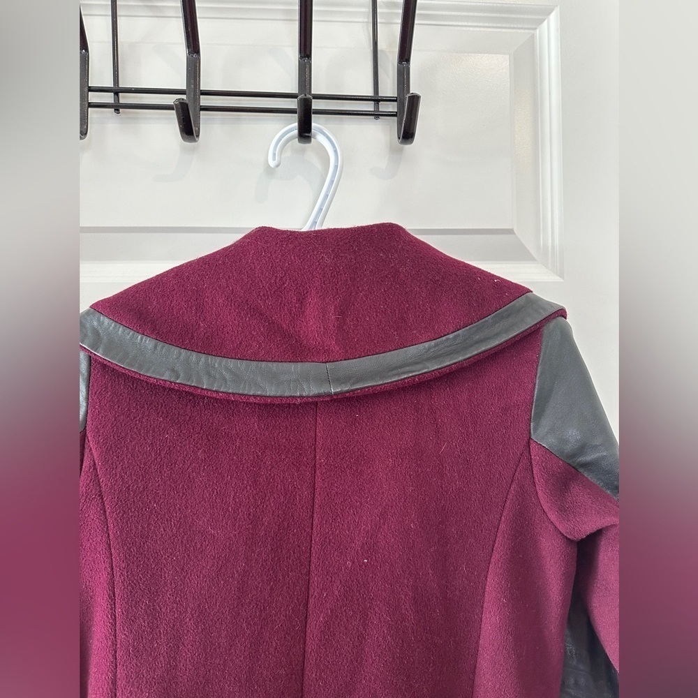 Danier Wool Leather Maroon Black Trench Coat Size 3XS Women’s - Picture 10 of 14